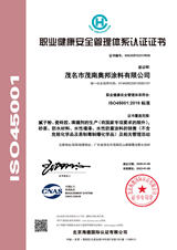 职业健康安全管理体系认证证书