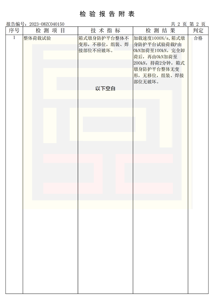 箱式墩身防護(hù)平臺(tái)質(zhì)量檢驗(yàn)報(bào)告（2023）2