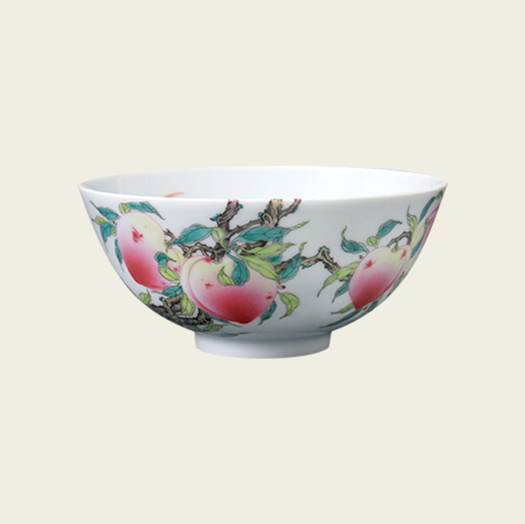 清·雍正粉彩福寿双全过枝碗