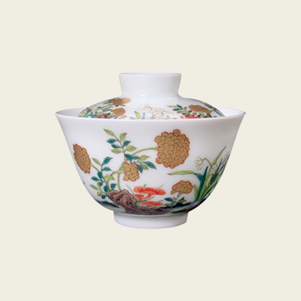 清·道光 慎德堂制 古彩描金盖碗