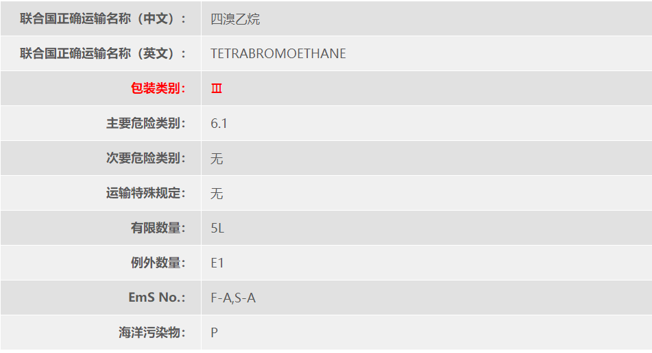 UN2504四溴乙烷危险品海运