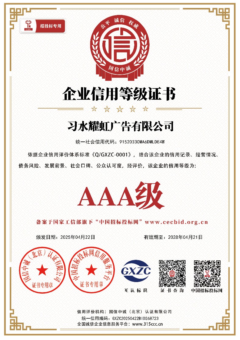 企業信用等級證書